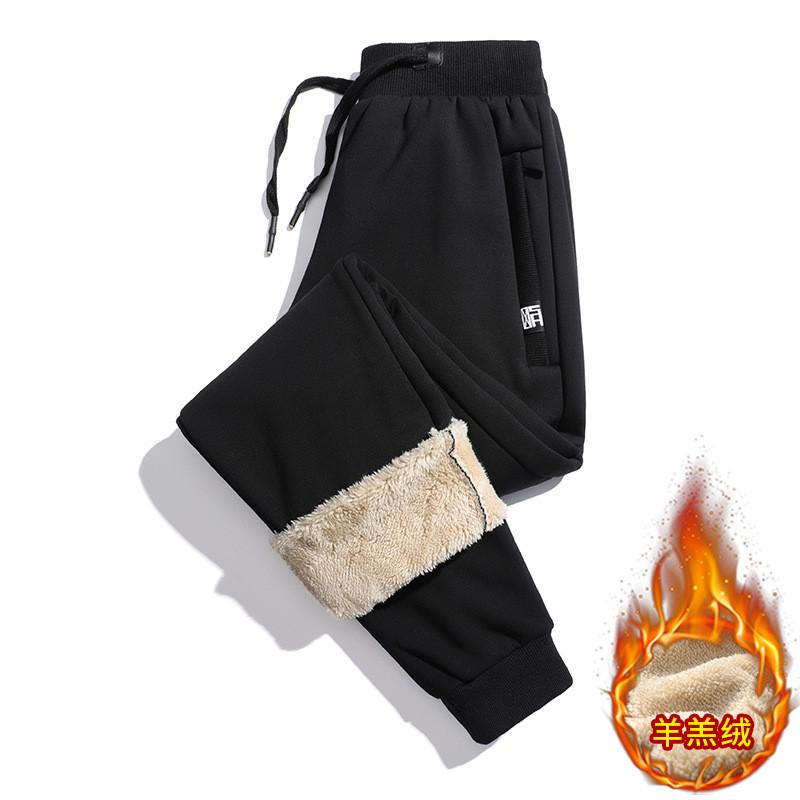 冬季男士加绒加厚运动裤保暖羊羔绒小脚棉裤休闲卫裤男宽松-阿里巴巴