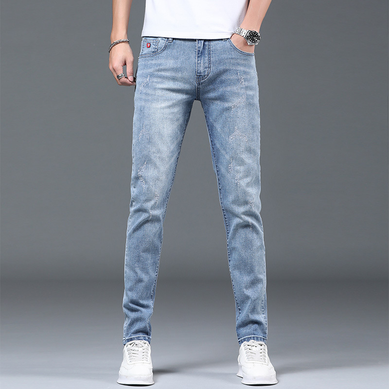 High Quality Jeans Men 2023 Spring and Autumn Fashion Brand Stretch Slim Fit Ripped Ankle-Tied Pants Men Casual Long Pants