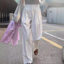 白色窄版休闲水洗棉女夏季薄款法式高级感垂感高腰阔腿裤直筒长裤