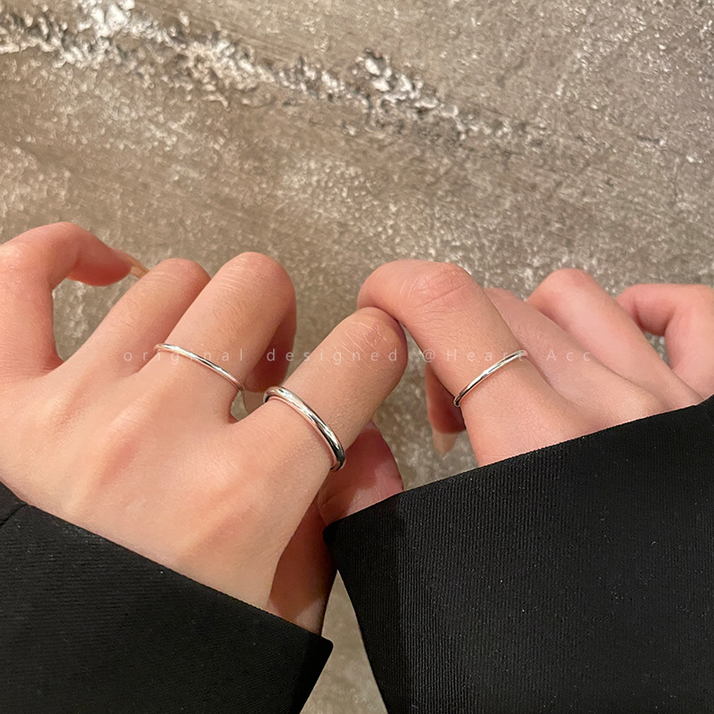 s925银素圈戒指女冷淡风叠戴指环小众设计感开口食指戒不掉色尾戒