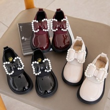 UNMUN2023秋新款韩版时尚软底单鞋女童靴子公主鞋儿童皮鞋珍珠针