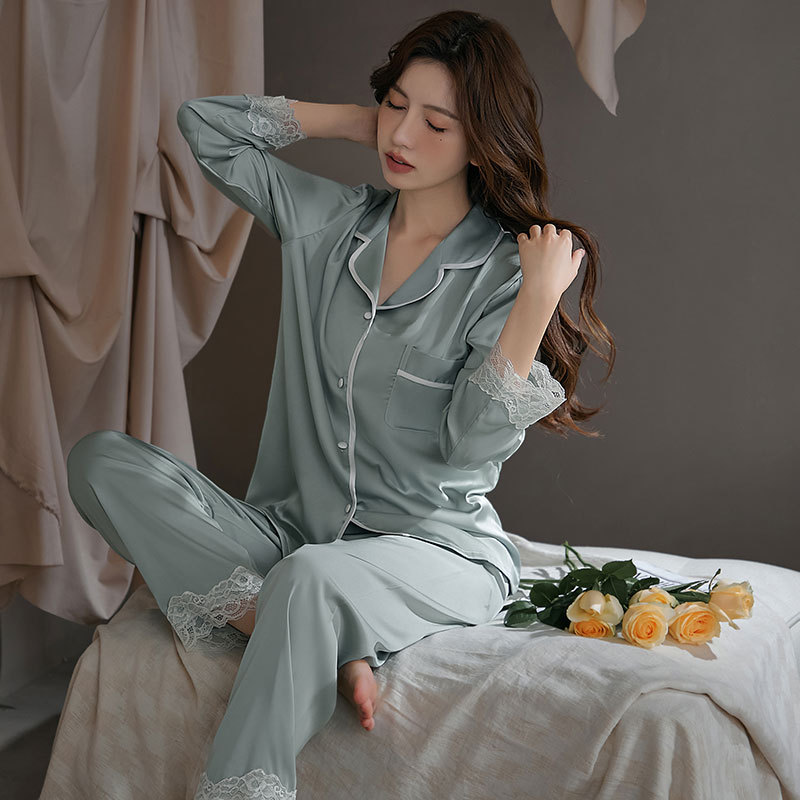 2024 New Spring, Summer, Autumn Summer Pajamas Women's Sexy Long-Sleeve Suit Korean Silk Fashion Trending Popular Home Wear