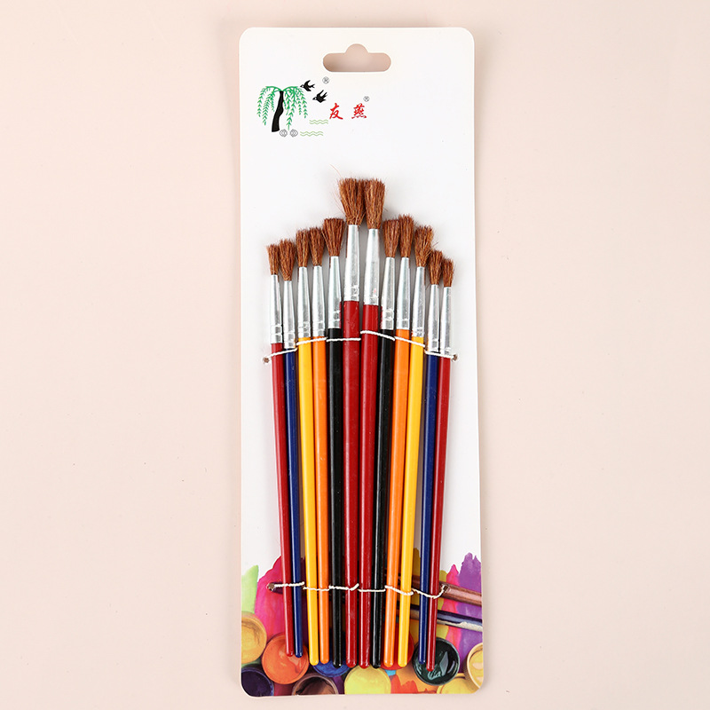 Factory Direct Sales Watercolor Oil Painting Brush Set Art Student Brush 12 Color Rod Flat Peak Oil Brush Wholesale