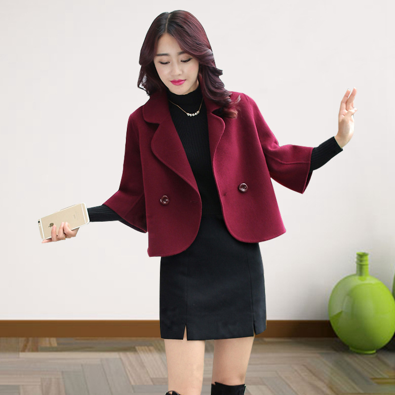百搭配裙子毛呢外套女春秋超短款小个子西装小款洋气上衣韩版高腰