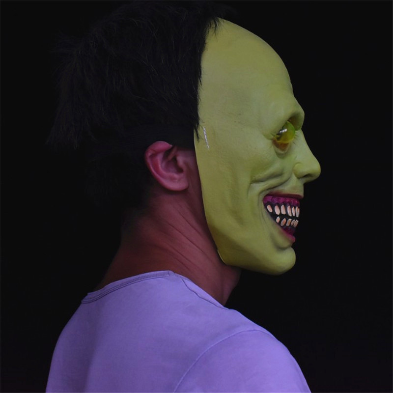 驱魔人面具魔鬼脸头套微笑乳胶面罩万圣节恐怖大法师脸谱道具mask