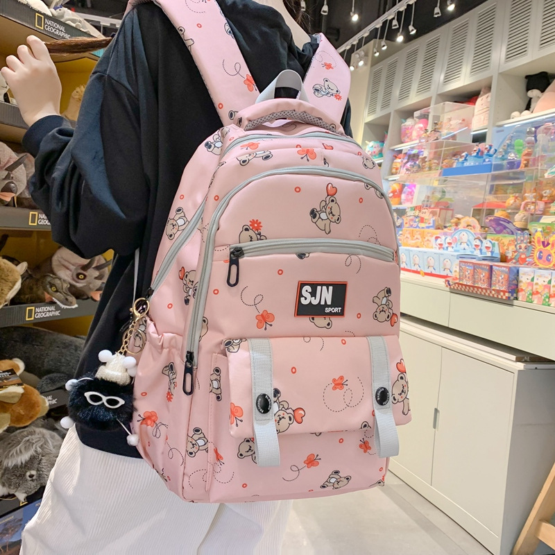 Junior High School Schoolbag Female Large Capacity Japanese Leisure Niche Backpack Cute Cartoon Bear Printing College Students' Backpack