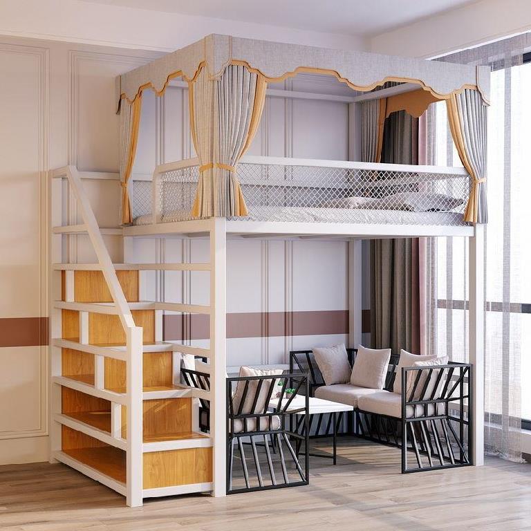 高架床梯柜下柜二楼床下空简约下书桌阁楼床铁床架架空床一体宿舍
