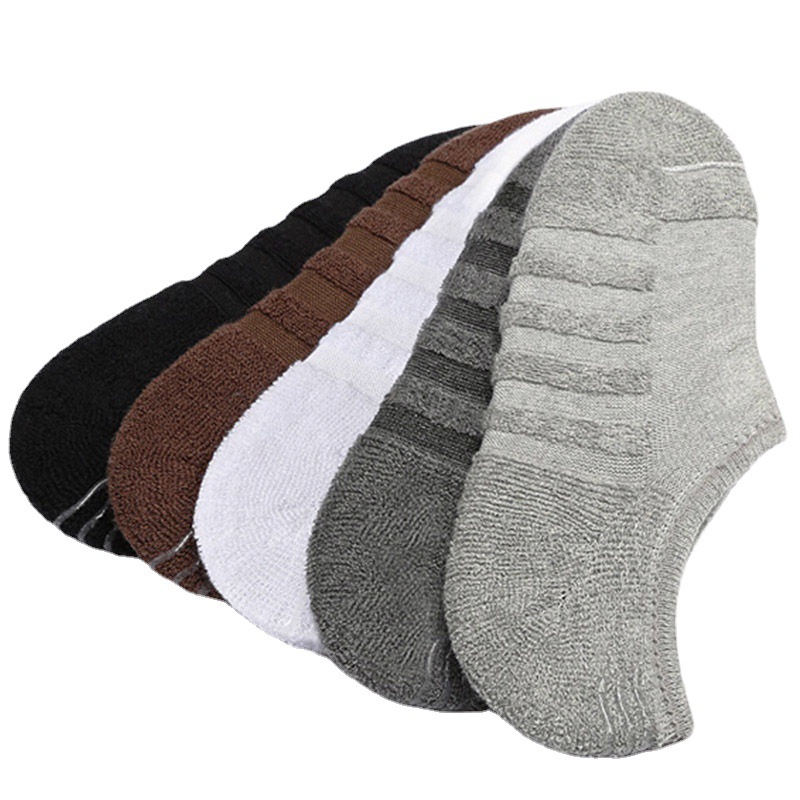 5 Pairs of Towel Bottom Ankle Socks Men's Silicone Tight Sweat-Absorbent Breathable Sports Socks Women's Spring and Autumn Thickening Shallow Mouth Terry-Loop Hosiery