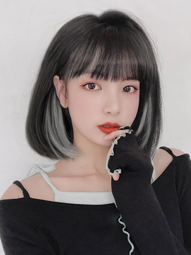 假发女网红挂耳染锁骨发挑染自然少女气质修脸全头套式现货