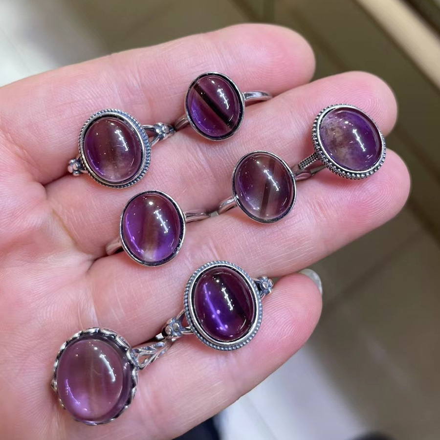 高质量925银治愈系天然紫黄晶多种款式戒指送朋友饰品生日礼物