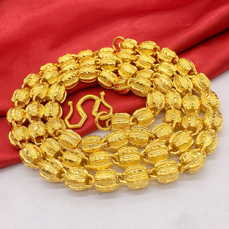 时尚车花男款越南沙金实心圆珠男士项链 黄铜镀黄金首饰项饰批发