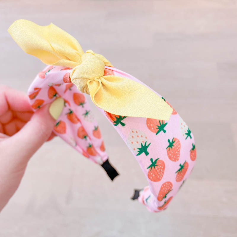 5155韩国东大门同款草莓印花布艺宽边蝴蝶结耳朵压发箍头箍发饰品