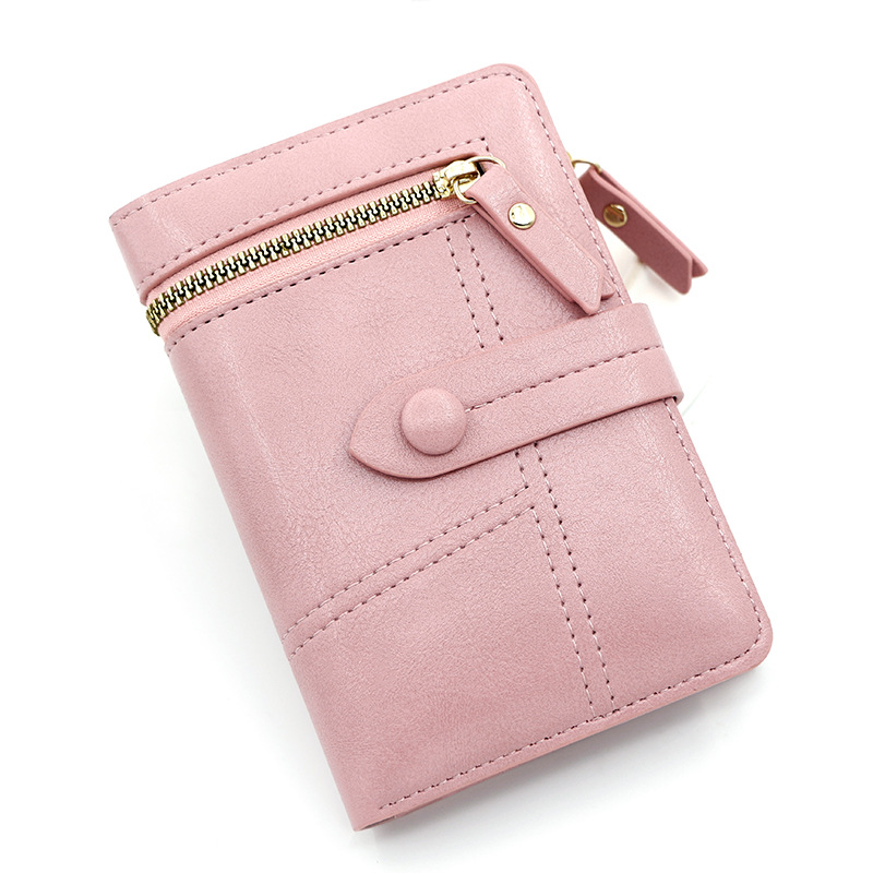 Women's Short Wallet Japanese Style Classic Style PU Leather Money Clip Zipper Coin Purse Two Fold in Stock Wholesale