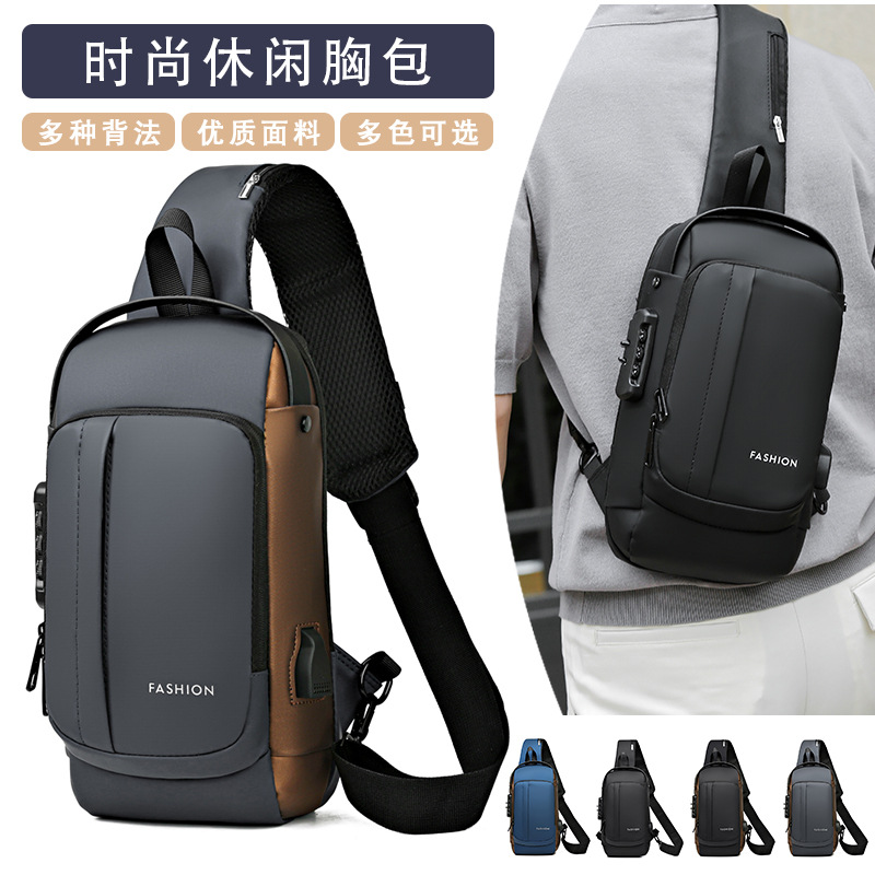 Motorcycle Bag New Foreign Trade Men‘s Chest Bag Men‘s Backpack Belt Password Lock Men‘s Messenger Bag