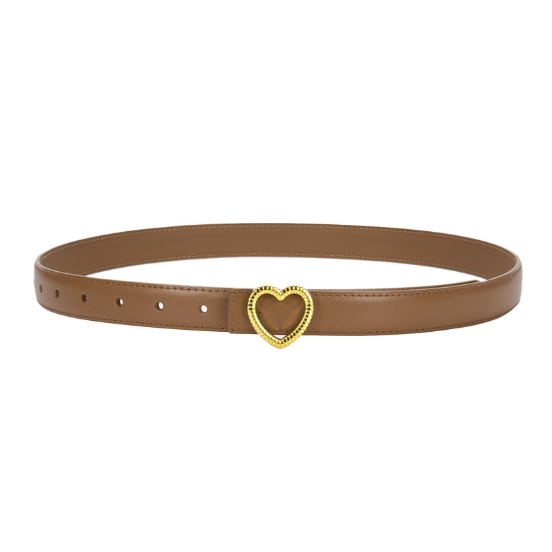 New Women's Retro Casual Heart-Shaped Buckle Cowhide Belt Women's Fashion All-Match Decorative Dress Belt Wholesale