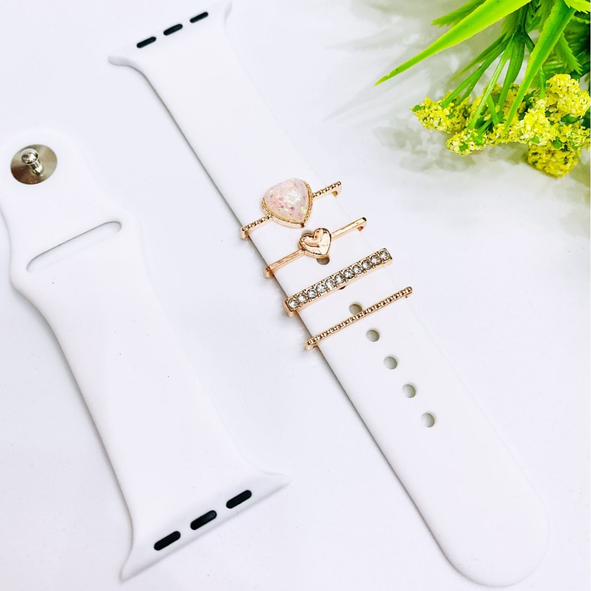 Foreign Trade Cross-Border Suitable for Apple Watch Strap Silicone Decorative Nail Alloy Resin Love Accessories
