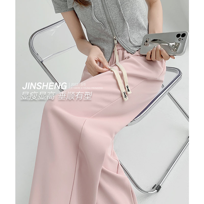 Pink Wide-Leg Pants Women's Spring and Summer Thin High Waist Drooping Suit Straight Slimming Narrow Version Ice Silk Cool Pants