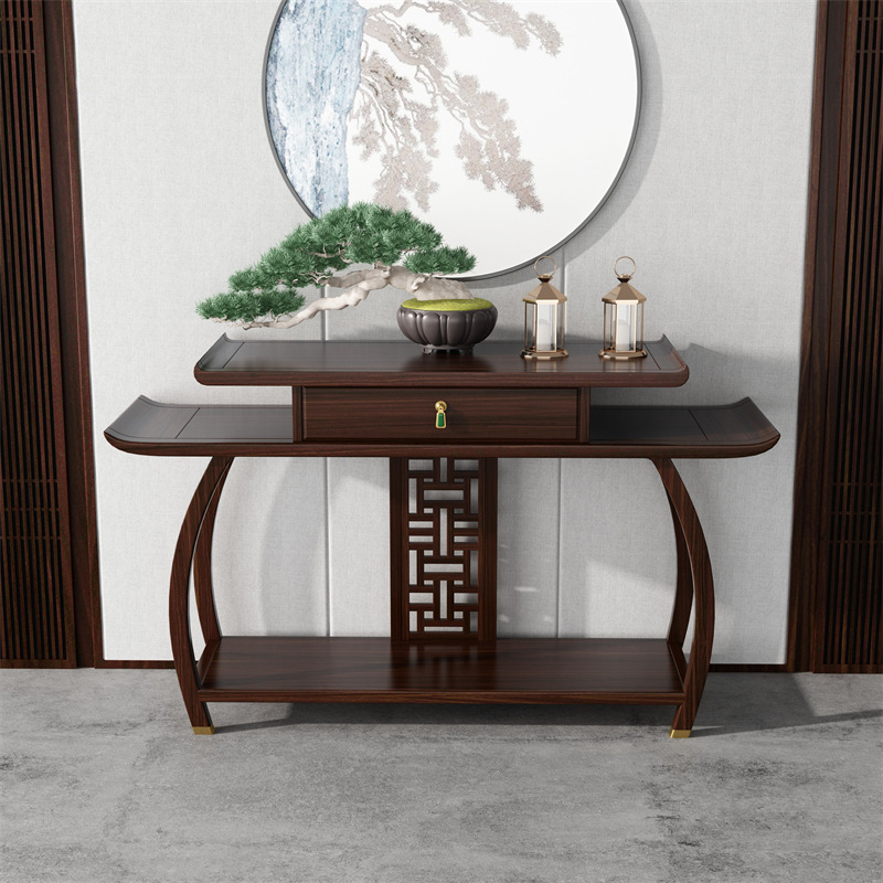 新中式乌金木玄关桌门厅入户条案端景台靠墙供桌玄关柜实木玄关台