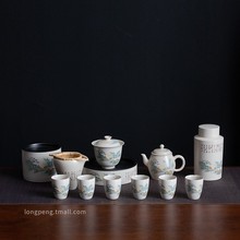 龙鹏羊脂玉骨瓷功夫茶具套装家用整套高档手绘山居风白陶盖碗茶壶