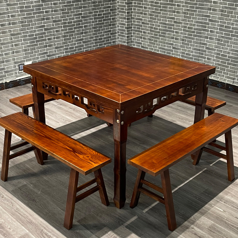 正方形桌子实木八仙桌老式四方方桌家用饭店商用农村餐桌椅新中式
