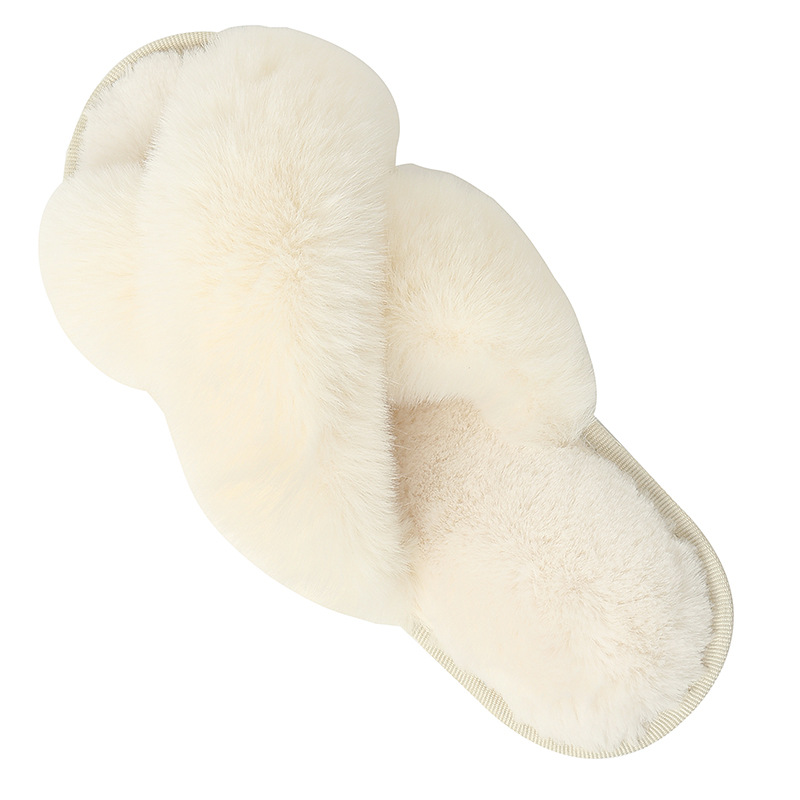 Amazon Slippers Winter Plush Cross Strap Slippers Cotton Indoor Warm plus-Sized Fluffy Slippers Women's High and Low Imitation Rabbit Fur