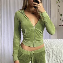 开衫丝绒修身运动套装休闲连帽卫衣高腰微喇裤Ladies Casual Suit