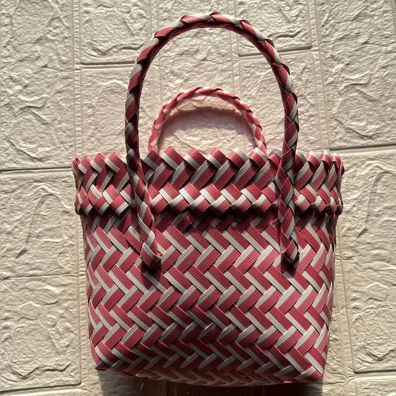 Fashionable Simple Woven Portable Belt Handle Basket Vegetable Basket Straw Bag New Ins Style Pastoral Shopping Basket
