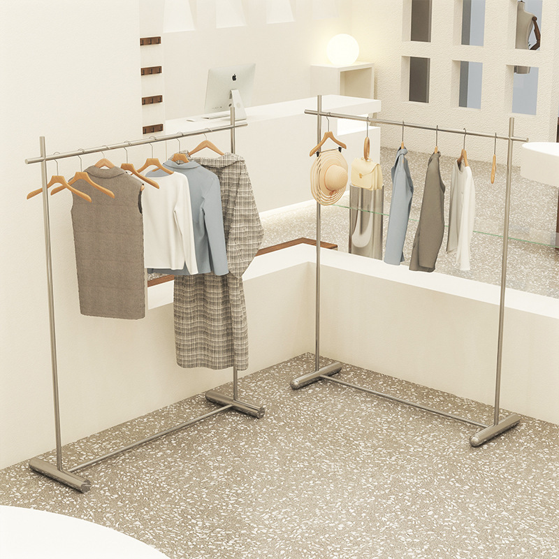 服装店展示架男女童装店货架陈列道具不锈钢移动落地式中岛挂衣架