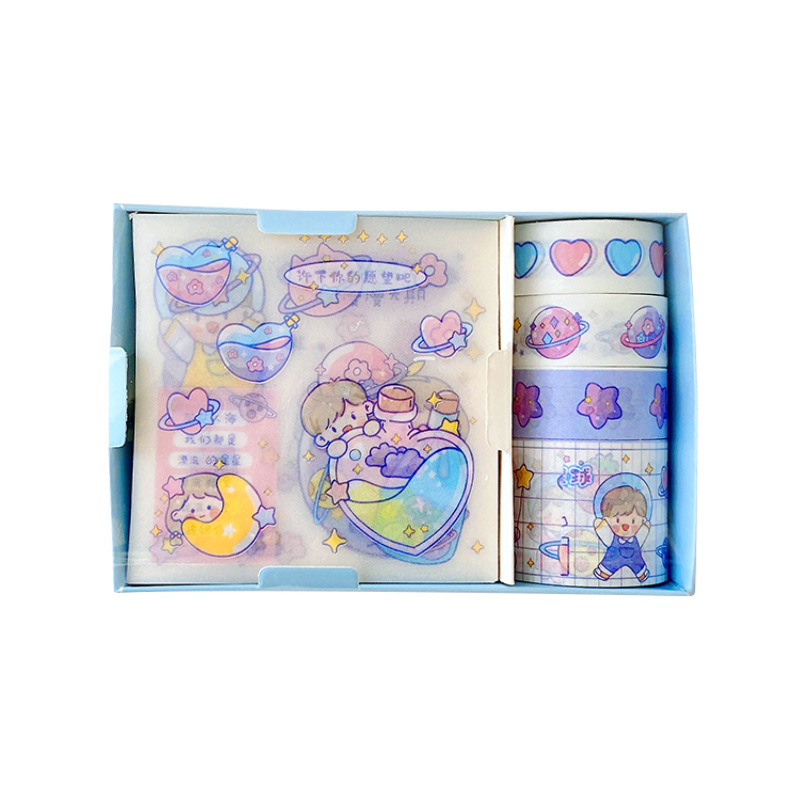 Hand Account Tape Set Cute Cartoon and Paper Adhesive Tape Gift Box Student DIY Journal Decoration Stickers Cup Sticker