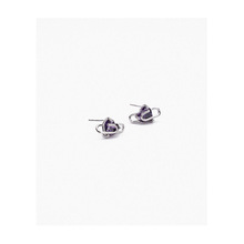 s925银耳钉女紫色锆石回形针设计中性男耳环