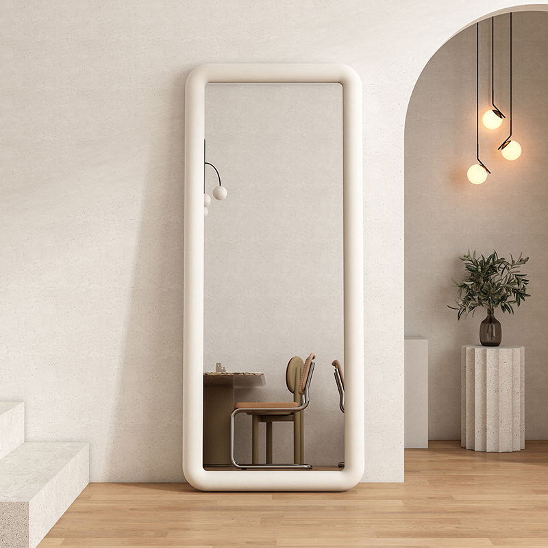 Flannel Full-Length Mirror Dressing Mirror Nordic Home Wall Floor Mirror Girl Bedroom Full-Length Mirror Square Full-Length Mirror