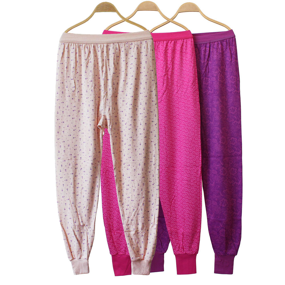 全棉中老年女士印花秋裤 女士棉毛裤 加肥大码妈妈纯棉大秋裤