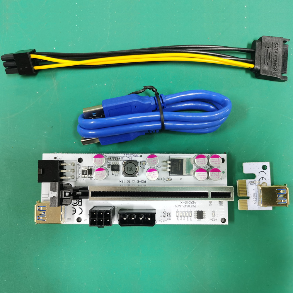 ver010-x白板三接口sata 6pin 4pin供电线显卡转接卡