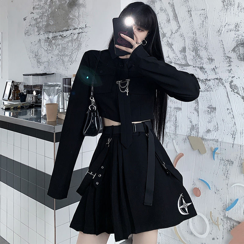 工装裙套装女潮街头酷女孩穿搭黑暗系风格女装帅气港风蹦迪连衣裙