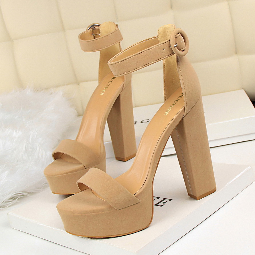 1550-1 European and American Style Chunky Heel Super Slimming High Heels Sexy Nightclub Women's Shoes Waterproof Platform Open Toe Belt Buckle Sandals