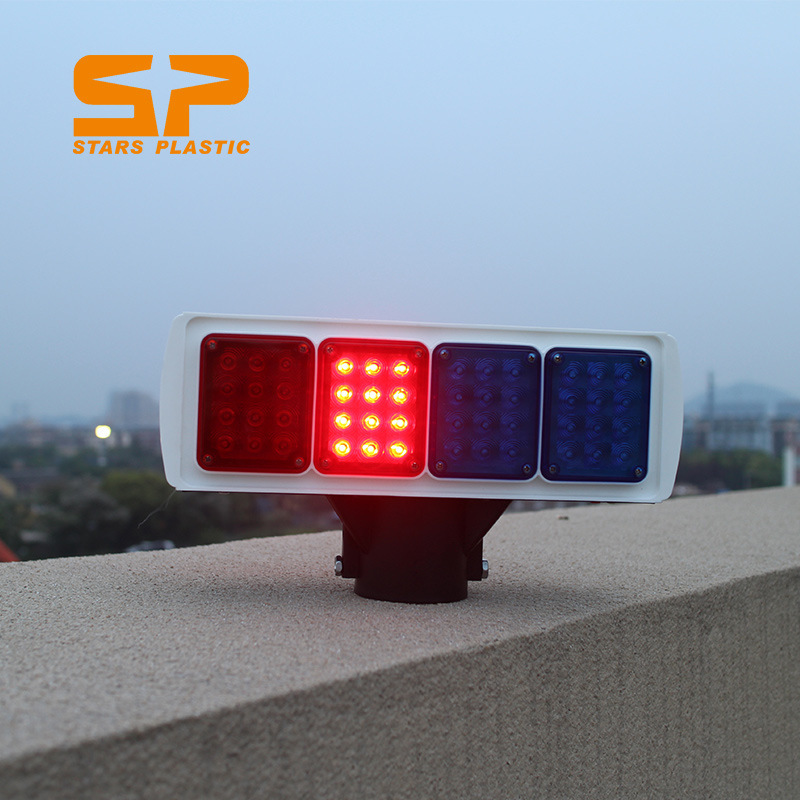 太阳能爆闪灯 双面四爆闪警示灯 一体式道路红蓝信号灯红蓝爆闪灯