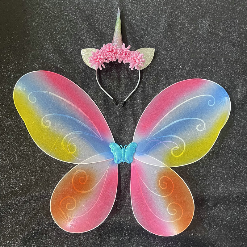 舞会翅膀装饰品天使蝴蝶翅膀彩虹色翅膀儿童装扮道具公主生日派对