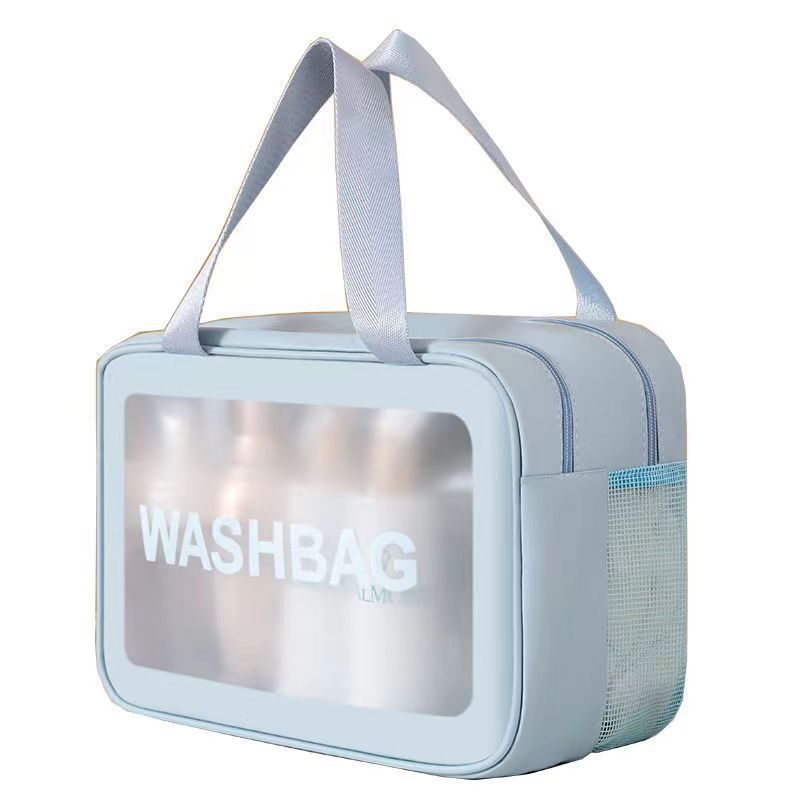 Double Layer Cosmetic Bag Waterproof Frosted Dry Wet Separation Large Capacity Wash Bag Korean Pu Skincare Storage Bag