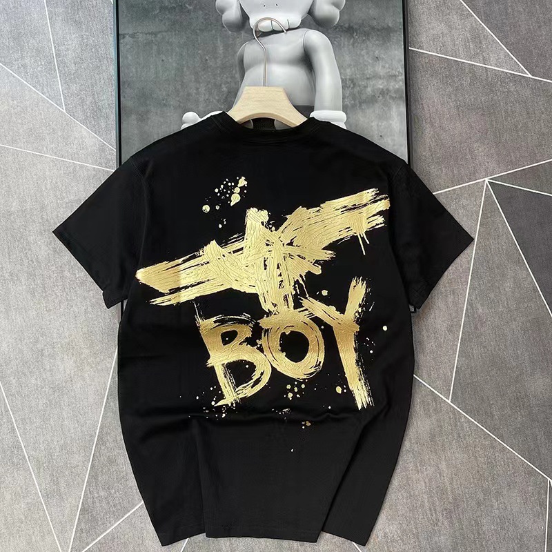 潮牌23新款夏季boy情侣t恤 前刺绣字母反战印花老鹰图案宽松t恤