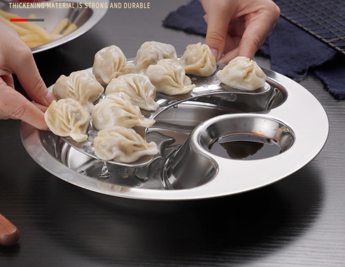 Stainless Steel Belt Vinegar Dish round Dumpling Plate Thickened Household Dumpling Plate Snack Plate