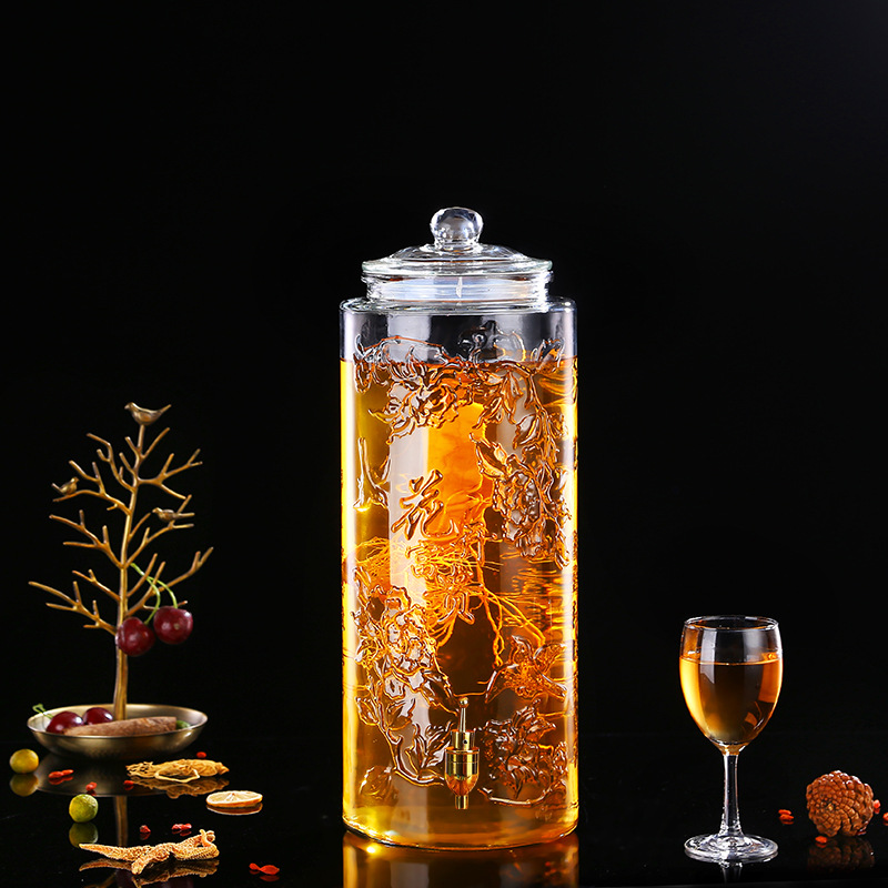 玻璃泡酒瓶带龙头5斤10斤密封家用加厚酒坛人参泡酒专用酒瓶缸罐