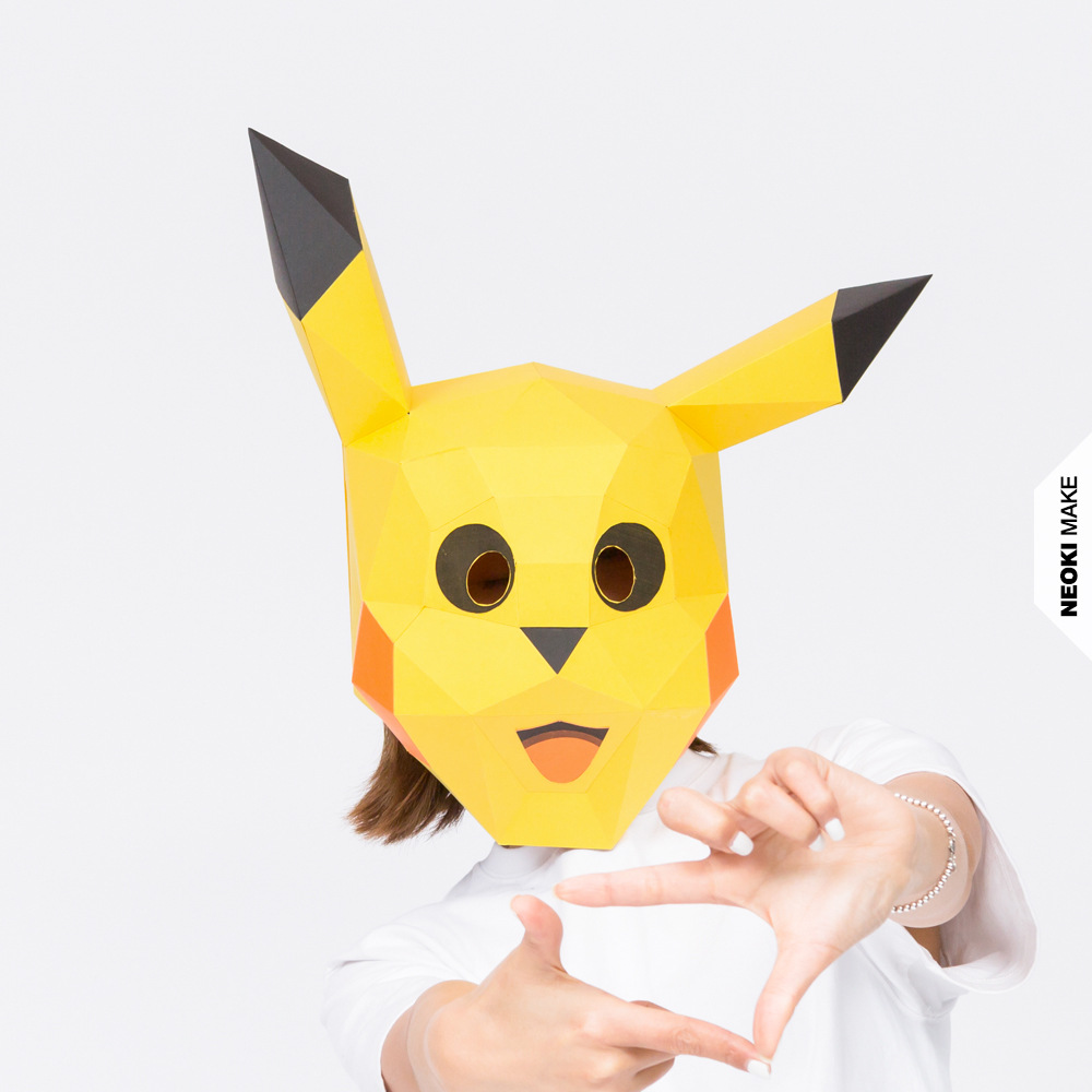 创意纸模diy皮卡丘cos头套面具男女通用幼儿园化装舞会派对道具
