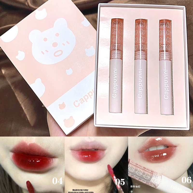 Lip Lacquer Gift Set Mirror Glossy Yellow Skin Plain Lipstick Sweet Student Female Niche Mini Small Lip Gloss