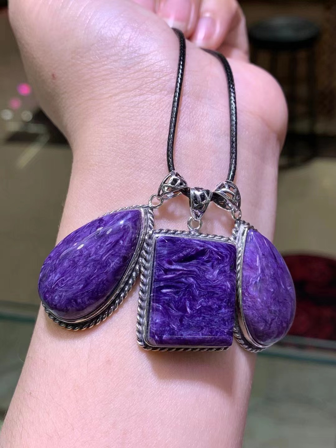 天然紫龙晶吊坠 纹路清晰 皇家紫 925银镶嵌 纯手工包边 成色漂亮