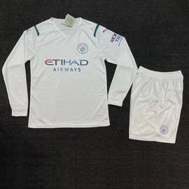 曼城长袖球衣白色成人足球服套装
