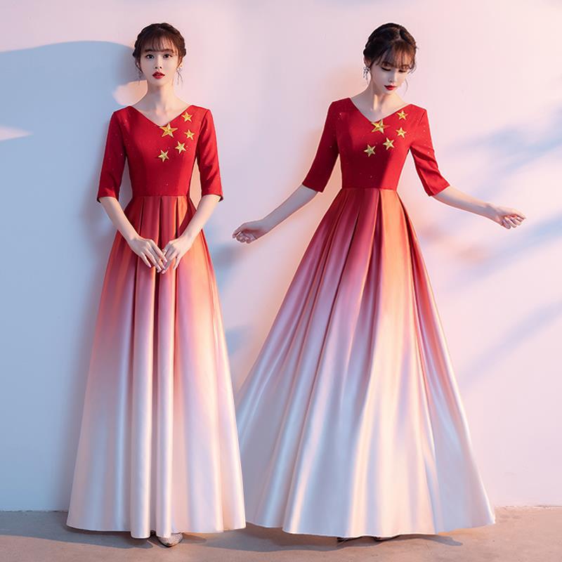 合唱服女长裙气质诗歌朗诵指挥礼服显瘦红歌比赛大合唱团演出服装
