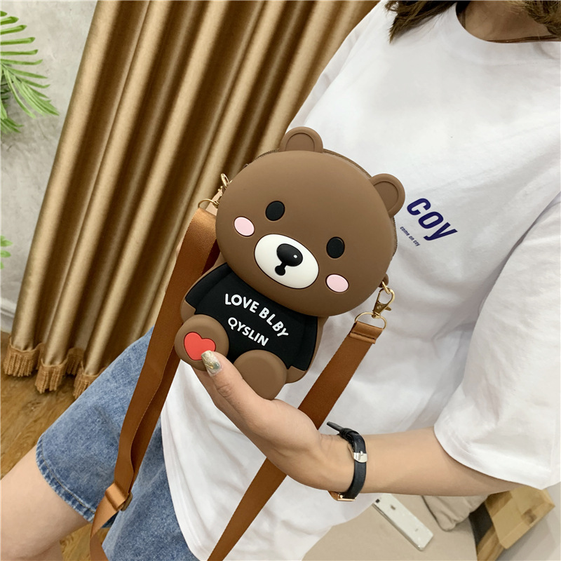 Cartoon Small Bag Women's Bag New Cute Silicone Little Bear Pattern Bag Casual Phone Chain Shoulder Messenger Bag Silicone Bag