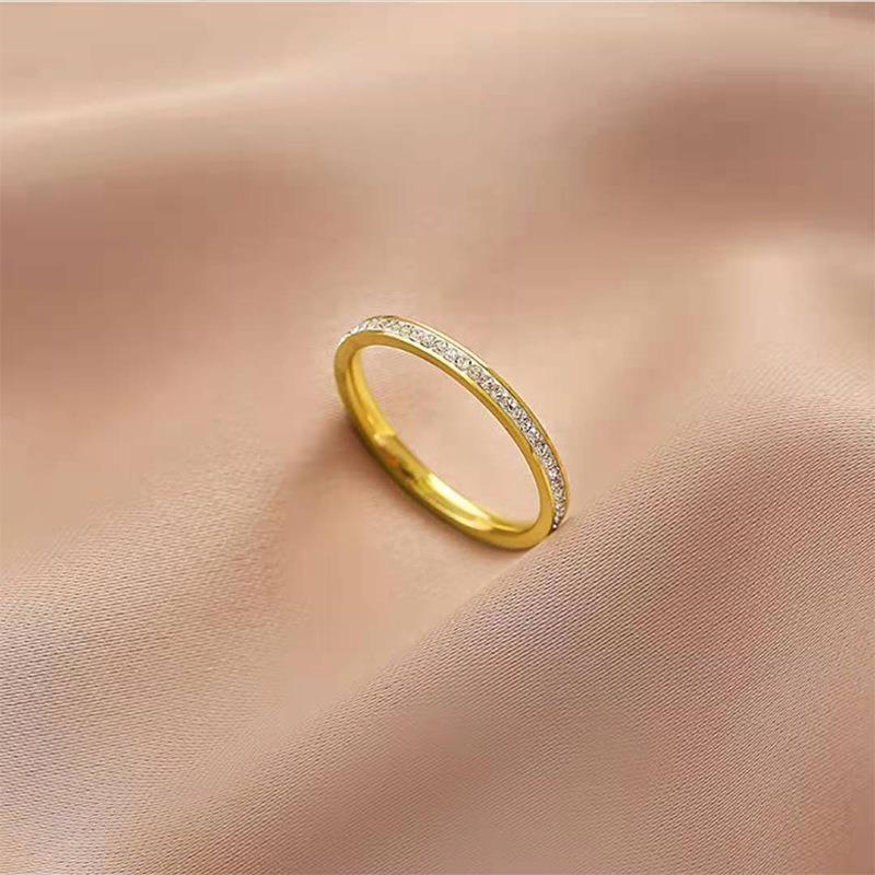 Fashion Korean Ring Women's Super All-Match Single Row Starry Ring Light Luxury High Sense Ins Titanium Steel Ring