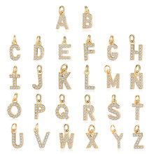 26个英文字母铜锆石吊坠diy饰品配件黄金色字母项链手链小挂件