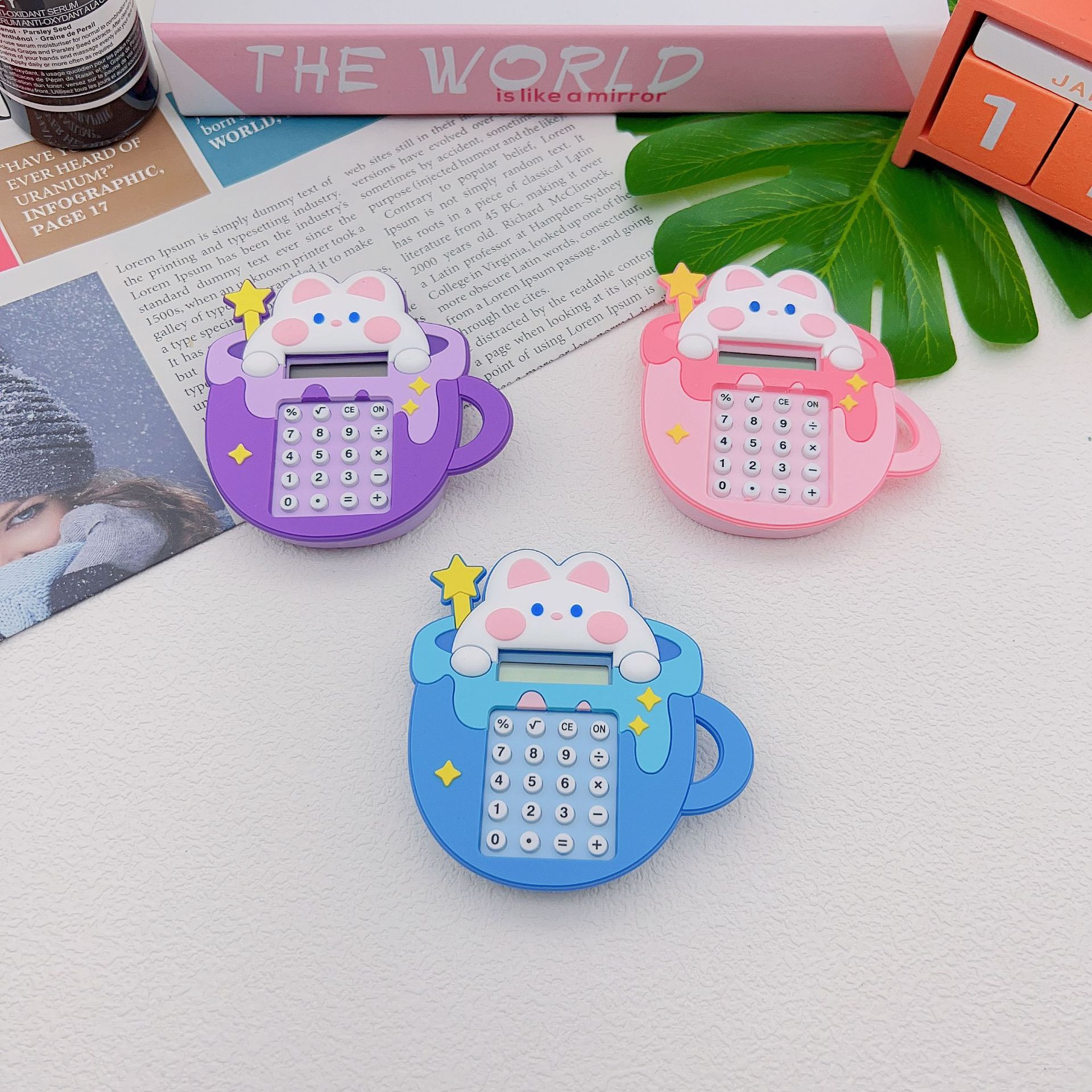 Cute Tea Cup Rabbit Calculator Keychain Wholesale Maze Game Creative Pendant Car Key Chain Accessories